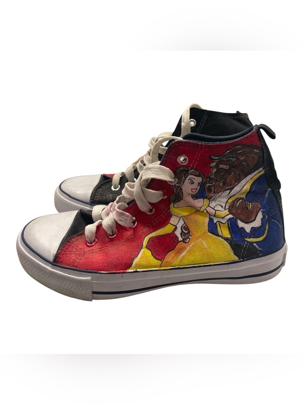 Disney Beauty and the Beast Custom High Top Painted Sneakers Size 7.5